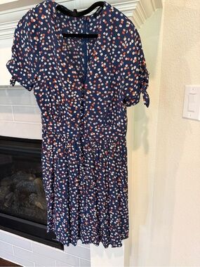 Madewell Navy Floral Short Tie-Sleeve Mini Dress